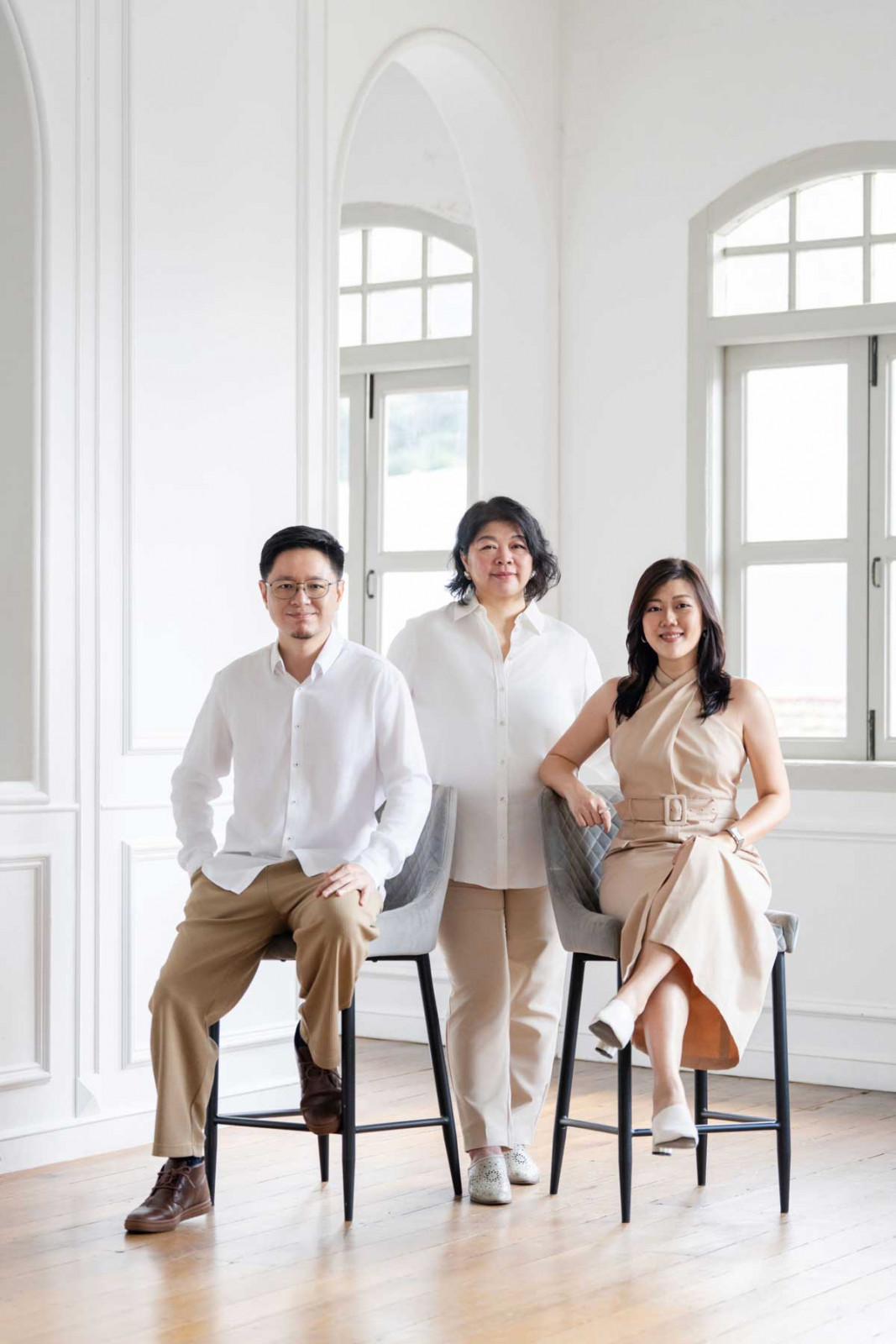 Mosh Interior founder Shermaine Maena Ong flanked by Quarters Architects’ Kenneth Koh (left) and Felicia Toh (right)