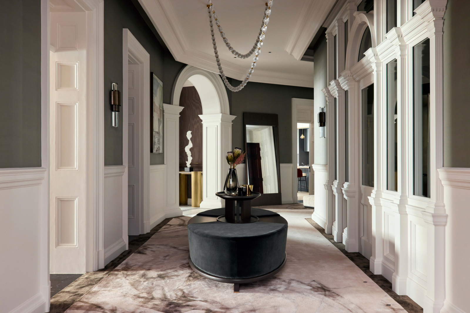 The hallway of a home in London's OWO Residences, designed by Deseesion Interiors