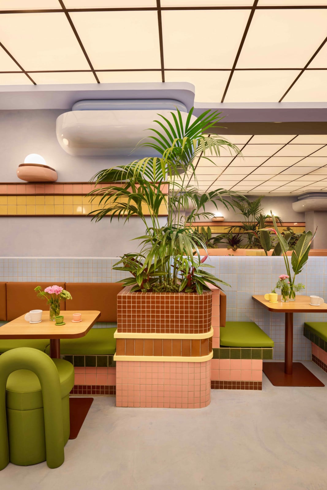 Oversized organic forms create a sensory rhythm