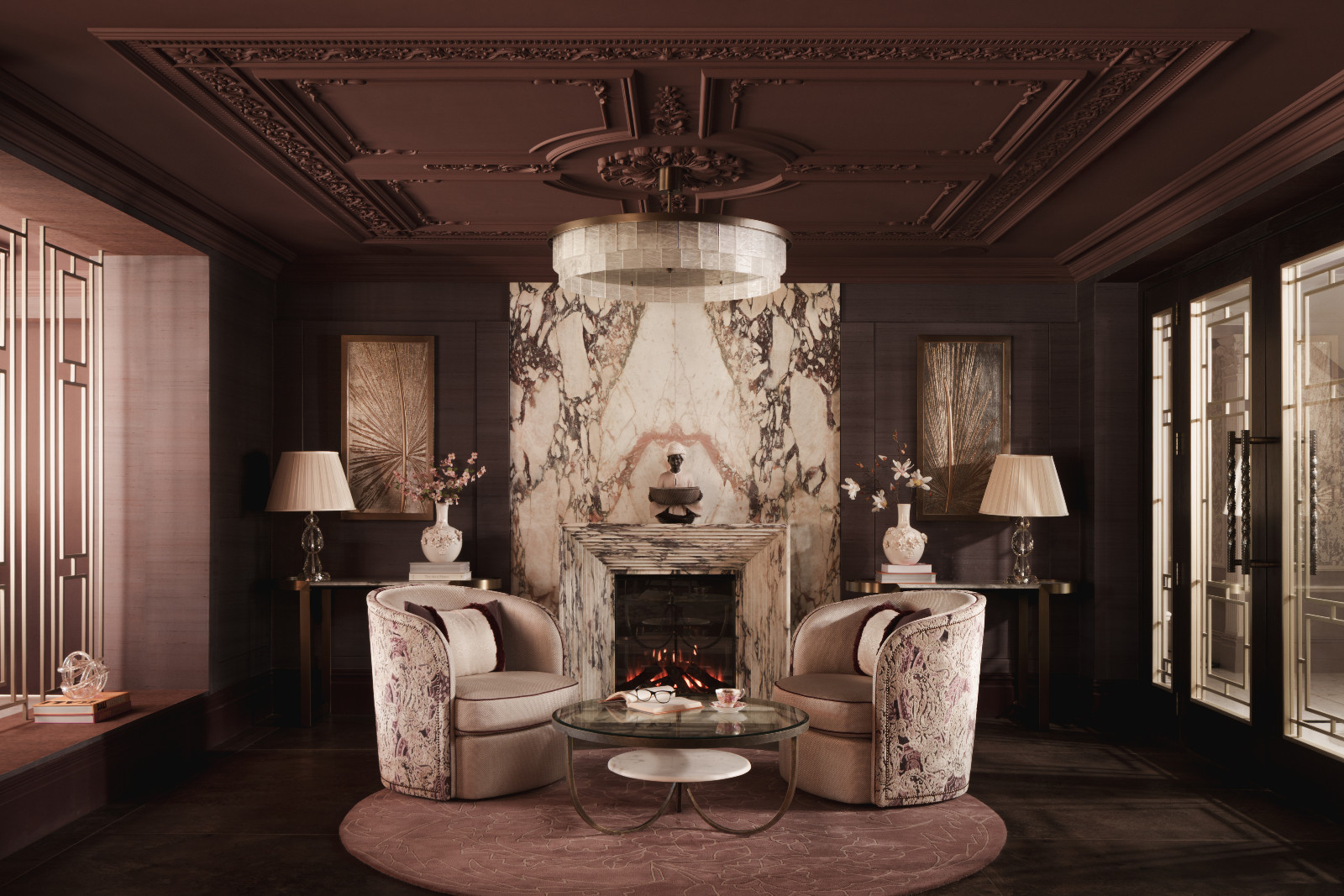 The moody, textural elements in a Hertfordshire, England property designed by Vastu Interior Design to include elements of Vastu Shastra, India's ancient architectural science