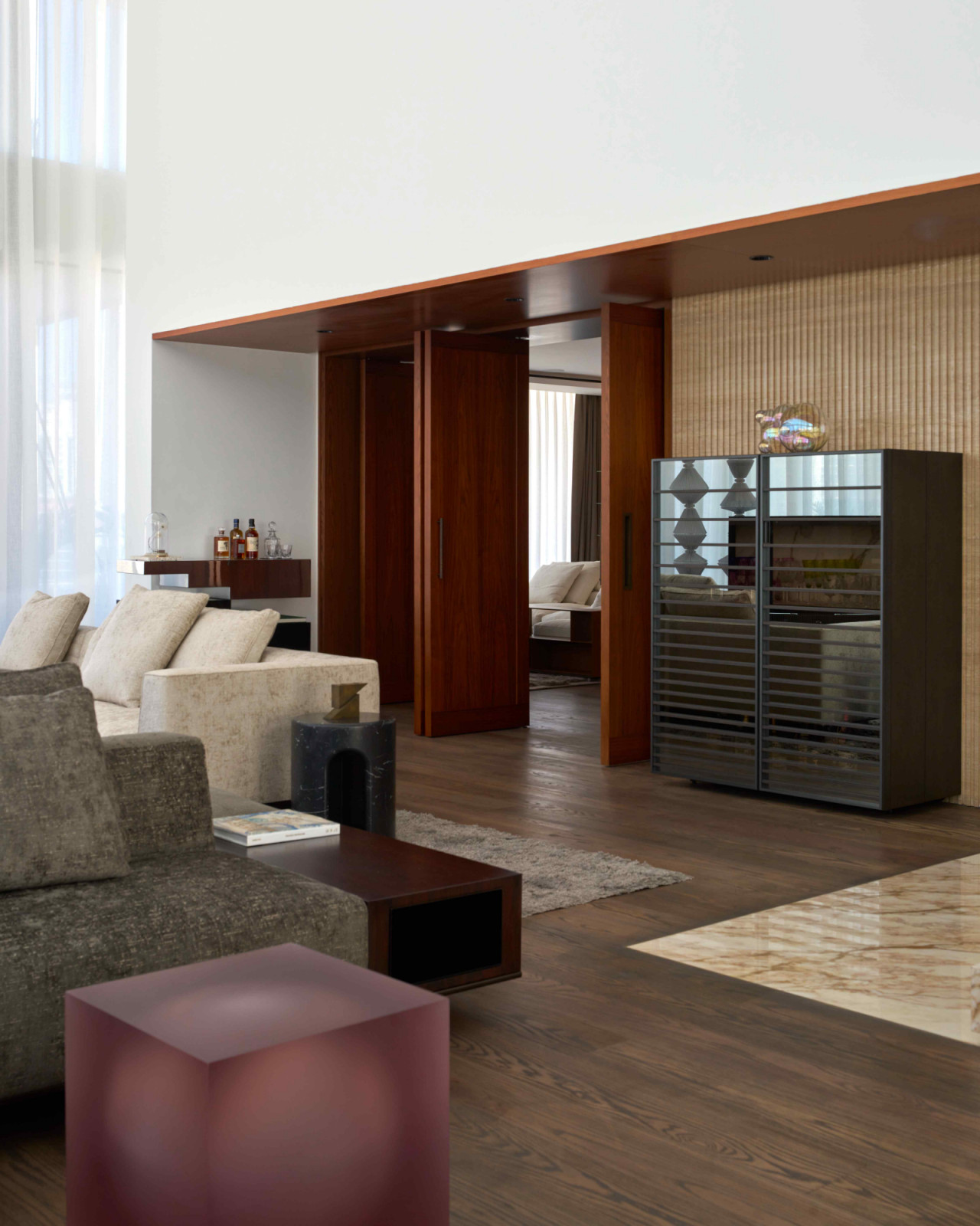 Subtle timber interventions in the flooring and foldable doors