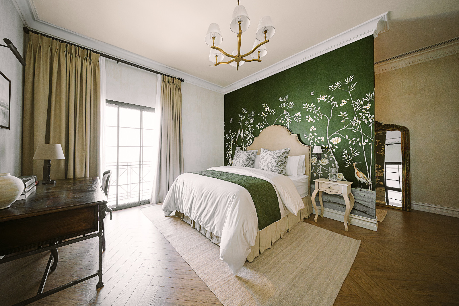 The unique details that feature flora and fauna in one of the bedrooms revamped by Qreative Design Studio at a family home in Muharraq, Bahrain