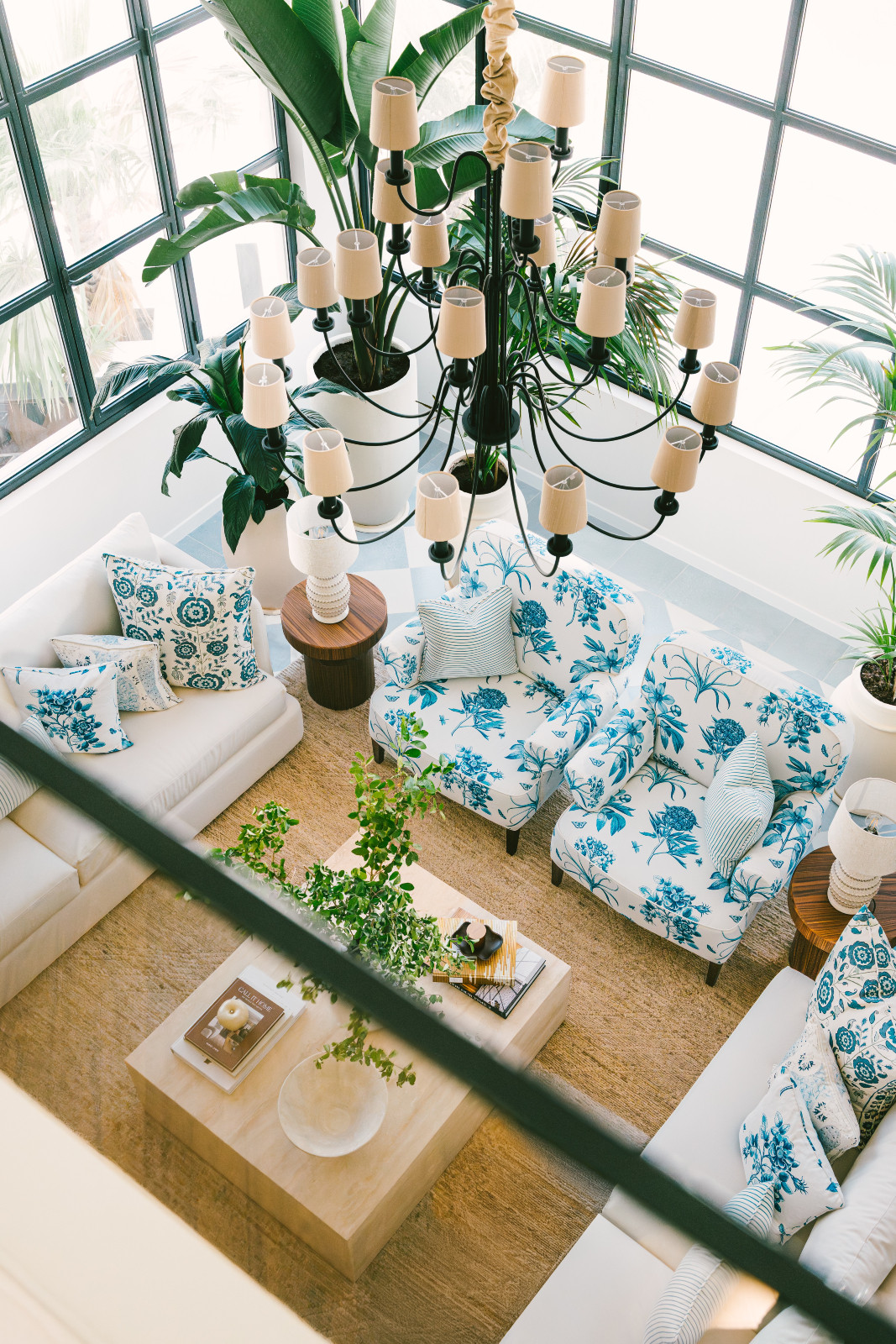 An aerial view of the conservatory by Qreative Design Studio at a family home in Muharraq, Bahrain