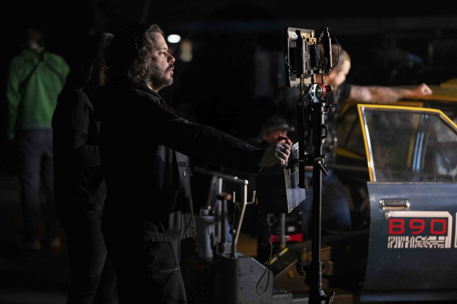 Director Edgar Wright on the set of Paramount Pictures' "The Running Man," starring Glen Powell.