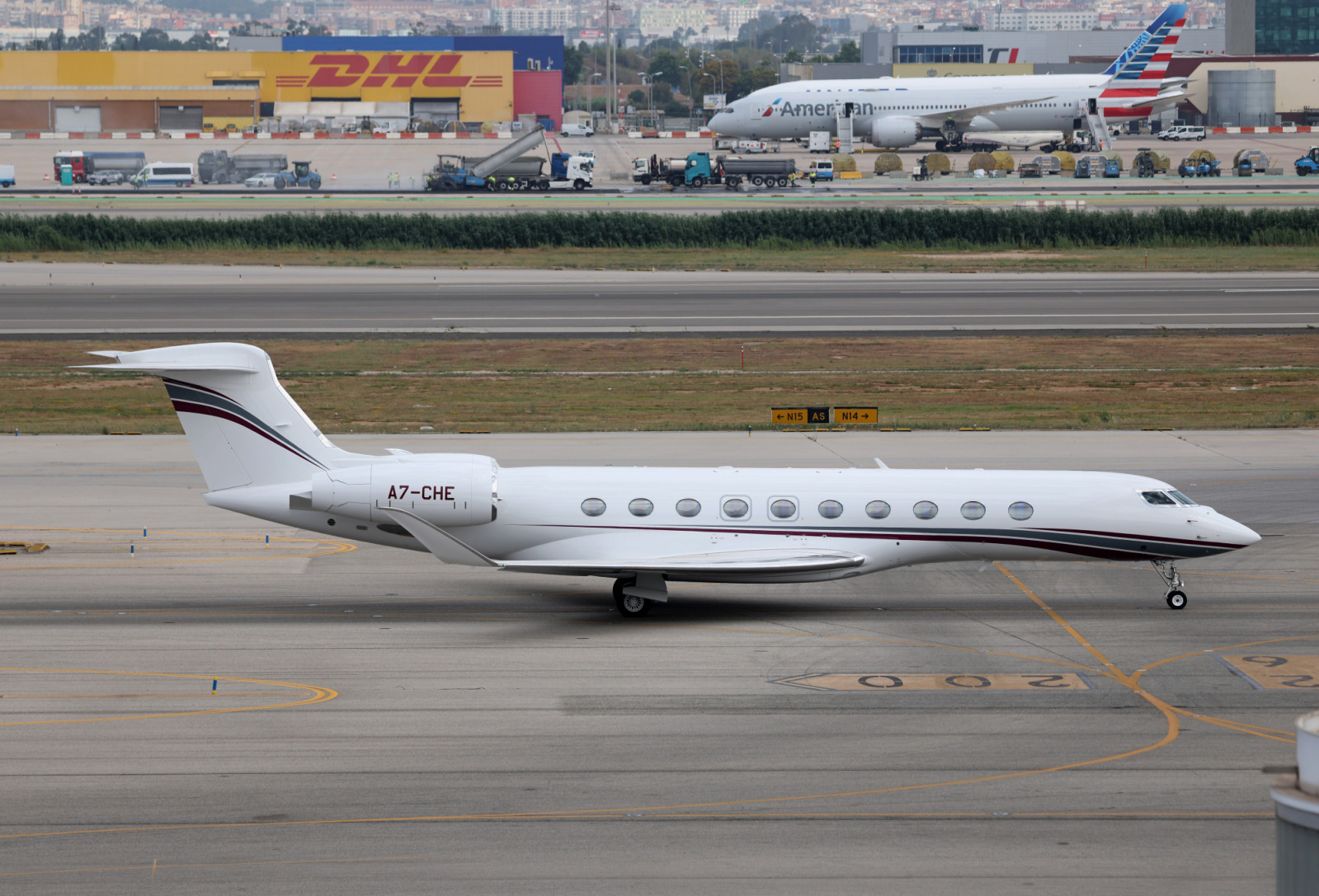 The Qatar Amiri Flight Gulfstream G700 is on the runway for takeoff from Barcelona-El Prat Airport in Barcelona, Spain, on June 15, 2025. (Photo by Joan Valls/Urbanandsport/NurPhoto via Getty Images)