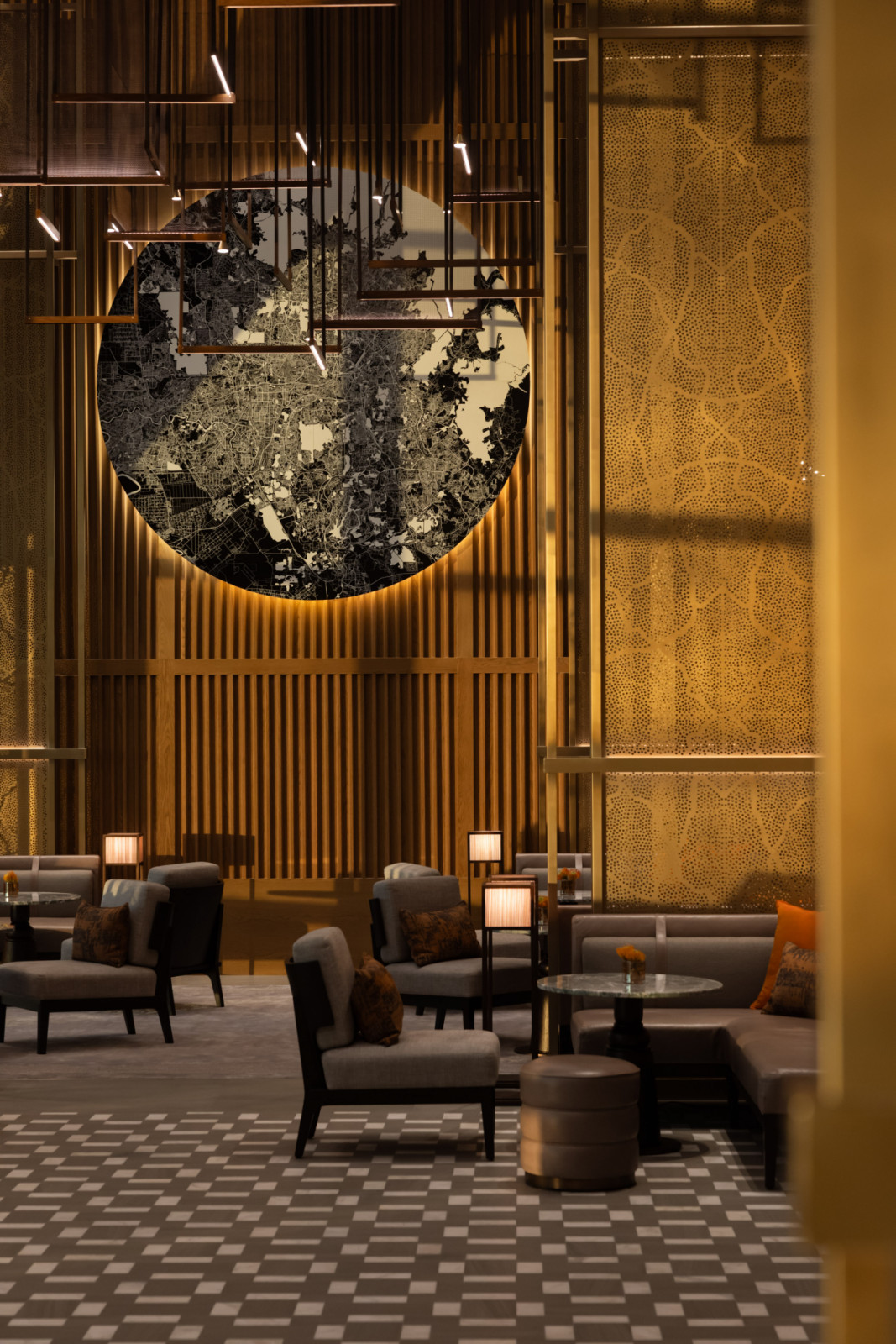 Illuminated screens recall the wax-resist dyeing method of the batik art form