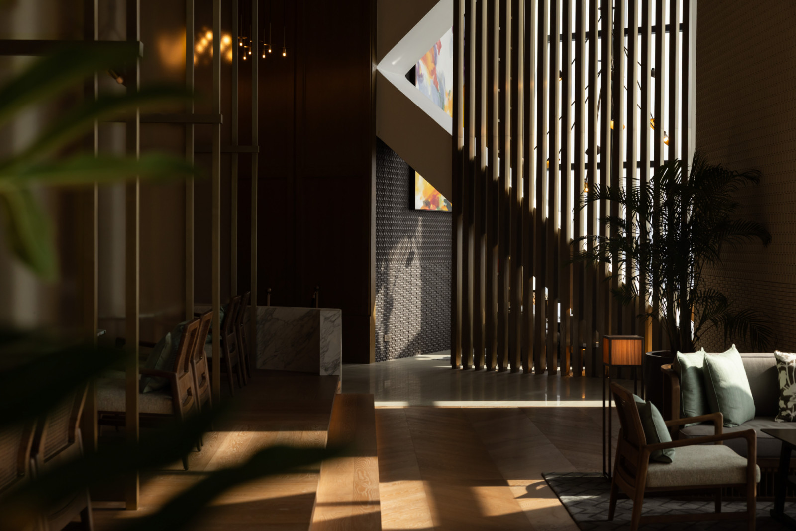 Gentle, dappled light maintains a sense of privacy and calm