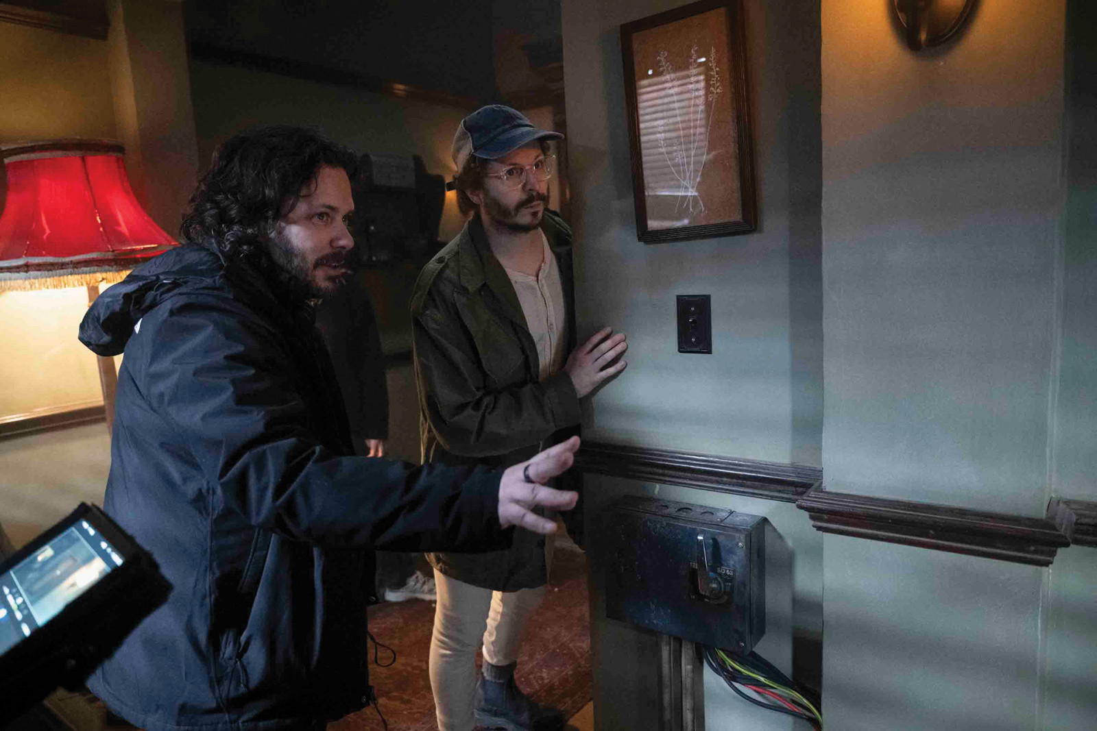 Director Edgar Wright, left, and Micahel Cera on the set of Paramount Pictures' "THE RUNNING MAN."