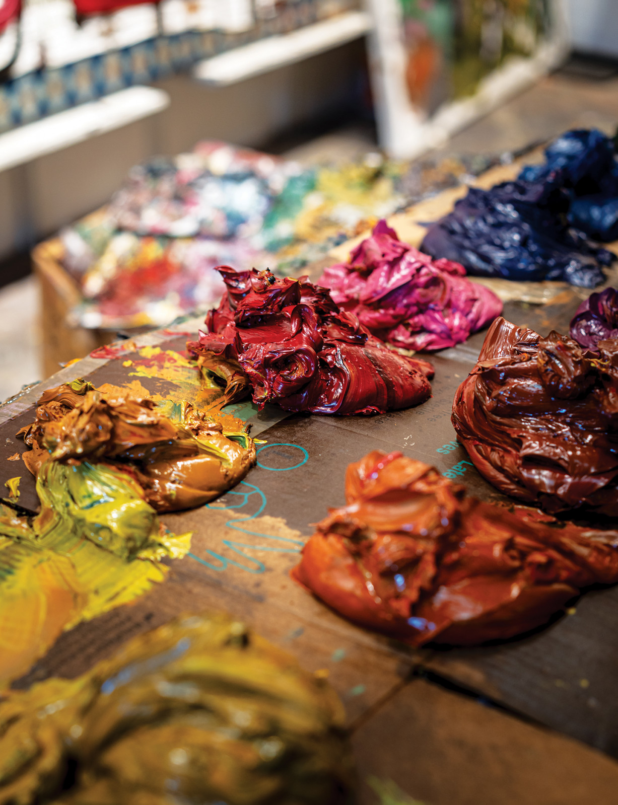 Mounds of oil paint squeezed from the tubes