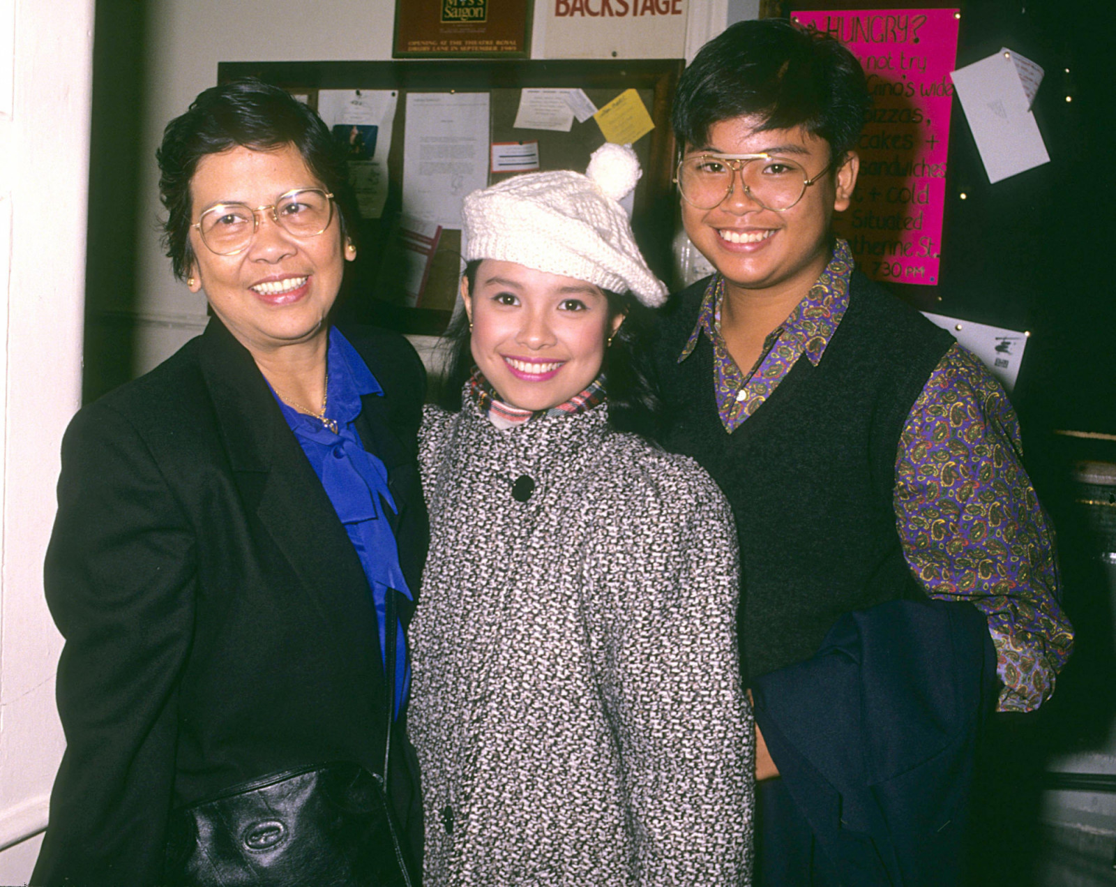 Lea Salonga with her mother and brother during Lea Salonga Backstage at "Miss Saigon" - October 14, 1989 in London, Great Britain. (Photo by Tom Wargacki/WireImage)