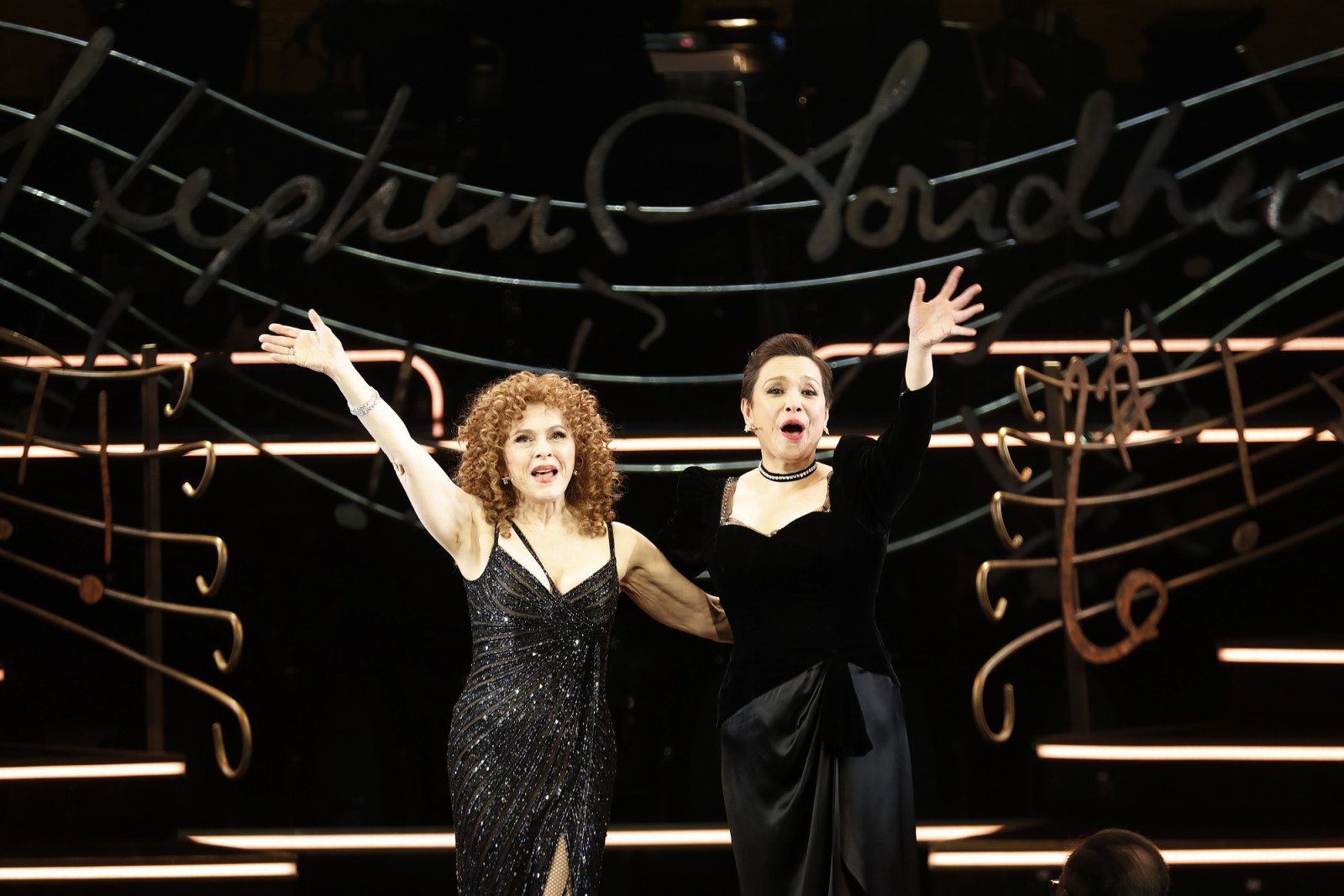 NEW YORK, NEW YORK - APRIL 08: Bernadette Peters and Lea Salong take a bow during the curtain call at "Stephen Sondheim's Old Friends" Broadway opening night at Samuel J. Friedman Theatre on April 08, 2025 in New York City. (Photo by John Lamparski/Getty Images)