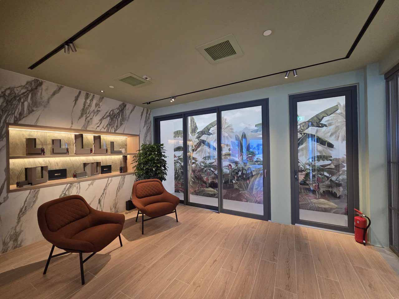 The patio area of the showroom