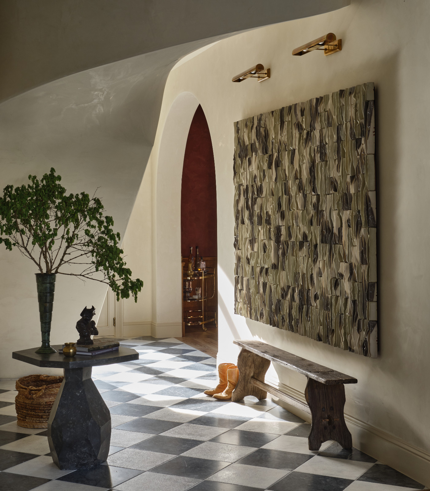 The entryway of a jewel-toned sanctuary by Shane & Pierce in Dallas, Texas