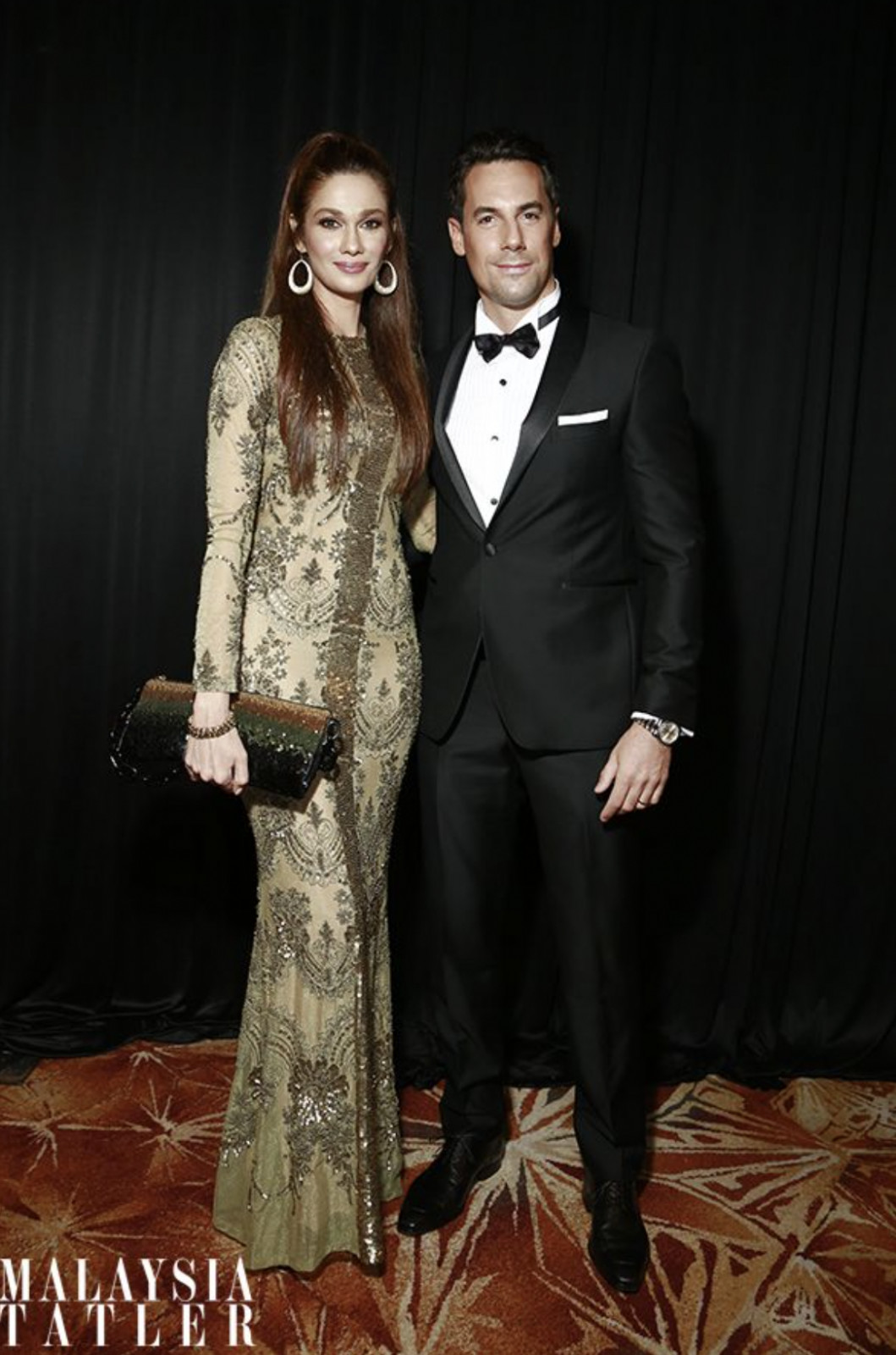 Kavita Sidhu in Farah Khan, and Roberto Guiati in Boggi Milano tuxedo (Tatler Ball 2017)