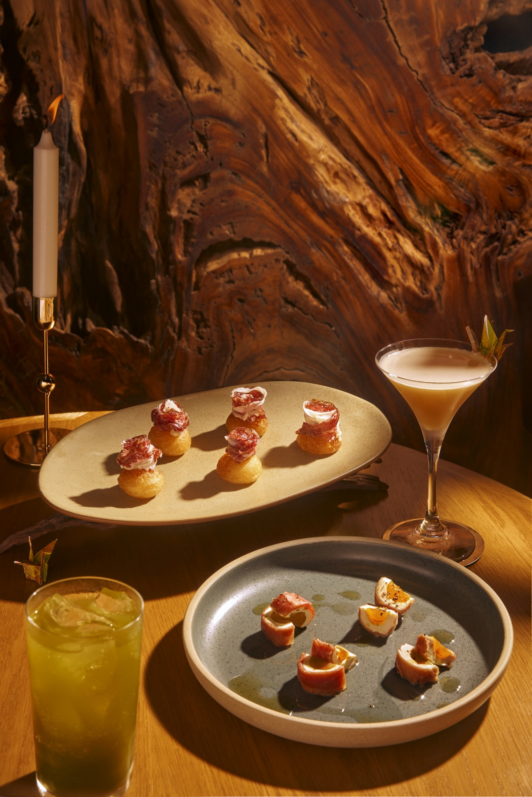 Barrel’s signature beignet, prosciutto, cream cheese, shine muscat maki roll