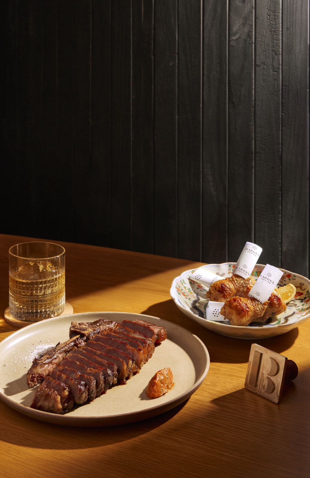 Wagyu bone-in striploin and teba gyoza