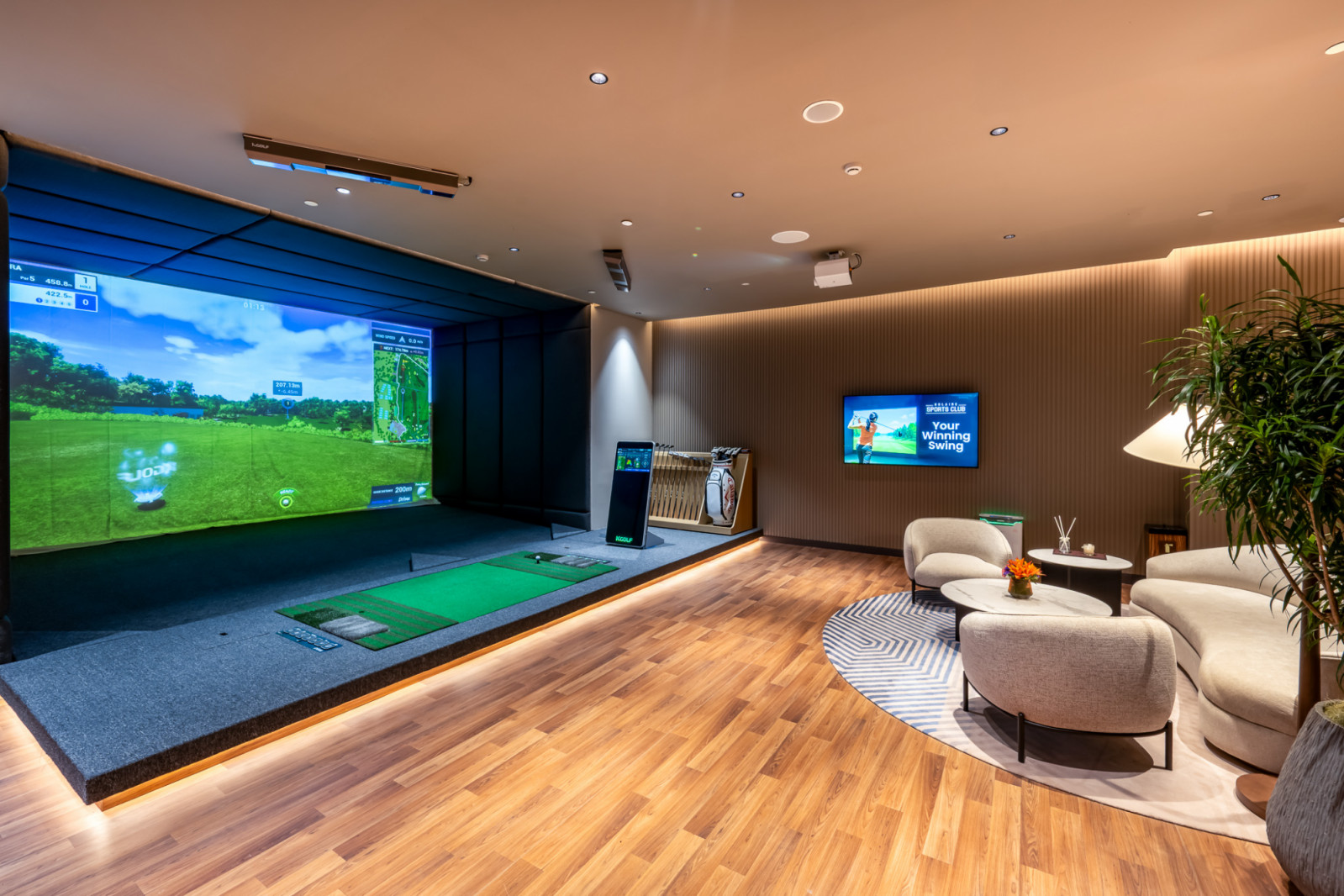 Golf simulation workouts are also available at the Solaire Sports Club