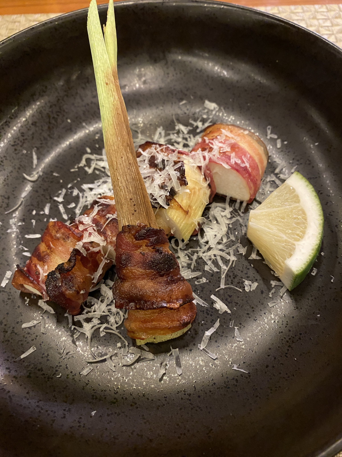 Yakumi: charred makomotake, comprising pancetta and a drizzle of lime (Photo: Celeste Goh)
