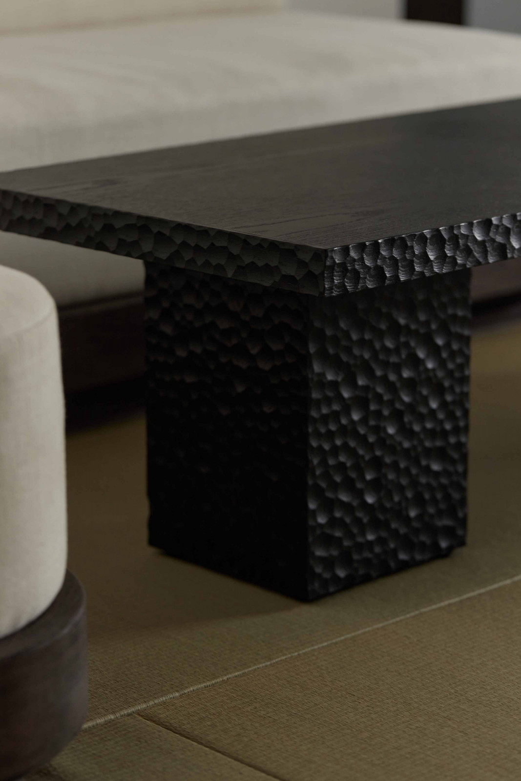 A close-up detail of the naguri wood finish