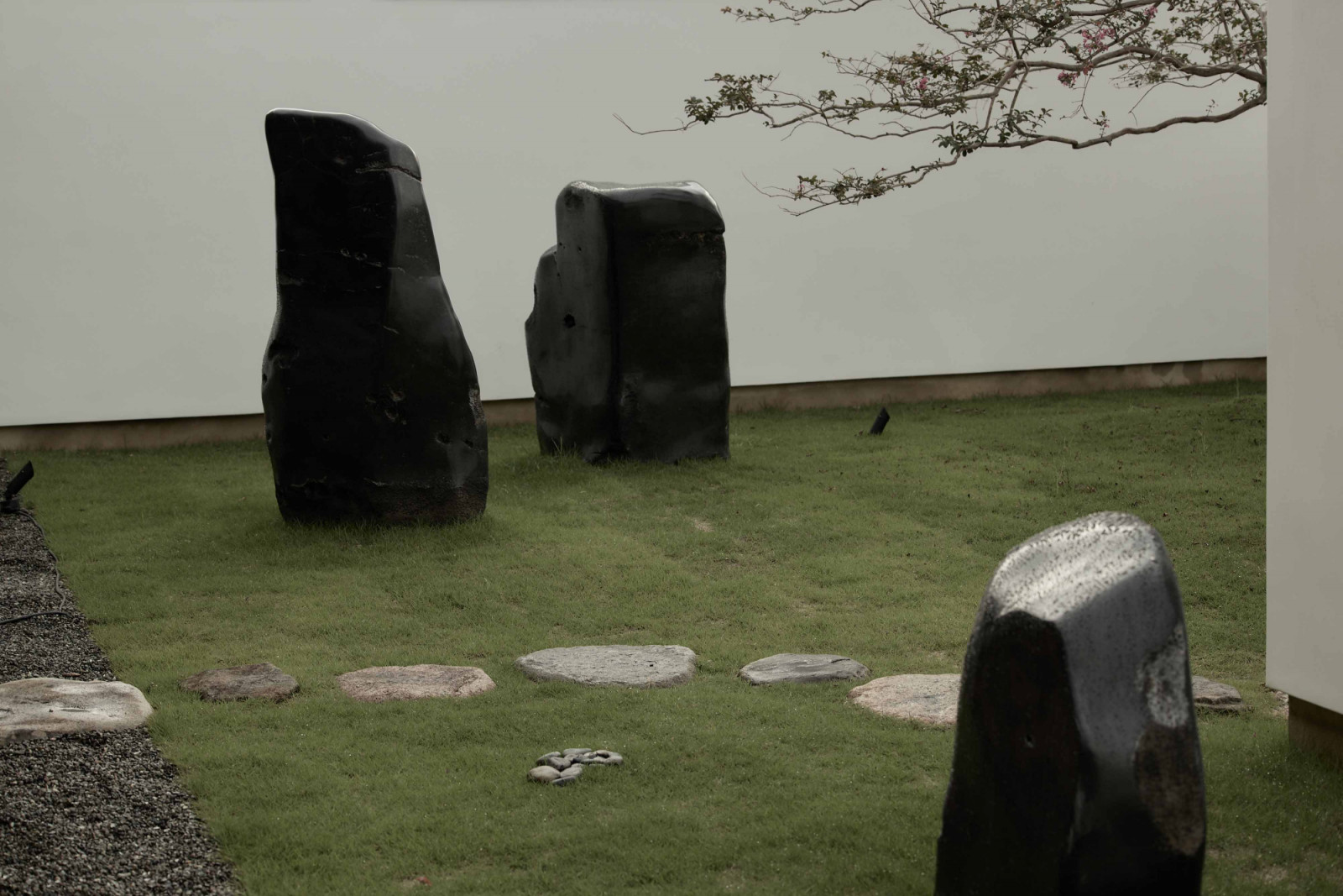 The sculptural garden with stone pathway