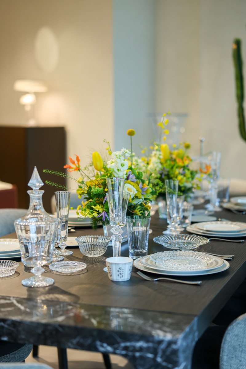 Baccarat’s Mille Nuits crystal pieces create a refined table setting, where intricate cuts and radiant crystal enhance festive gatherings and shared meals