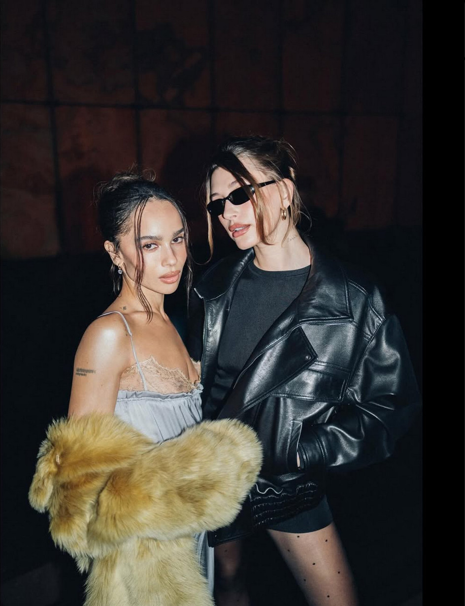 Zoe Kravitz (with Hailey Bieber) mixes fur and silk for maximum impact (Photo: @zoeisabellakravitz / Instagram)