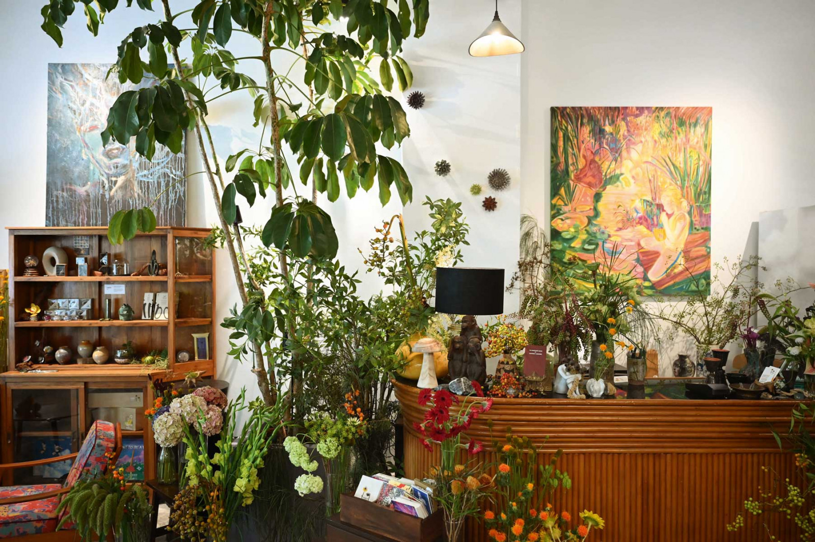 The lush Friday’s Garden atelier filled with floral arrangements