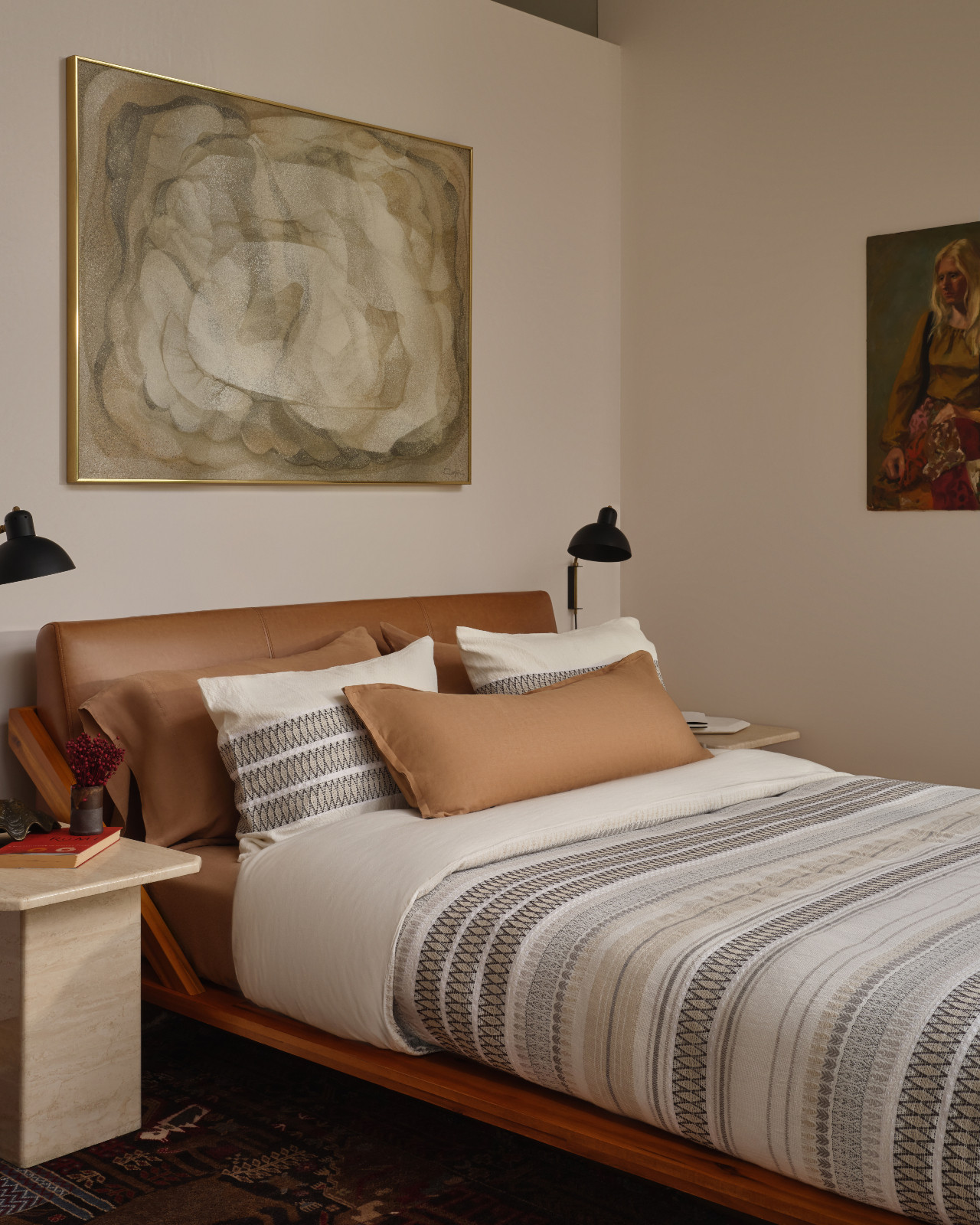 The secondary bedroom of a Montecito, California home designed by Tamara Honey with AB Design Studio
