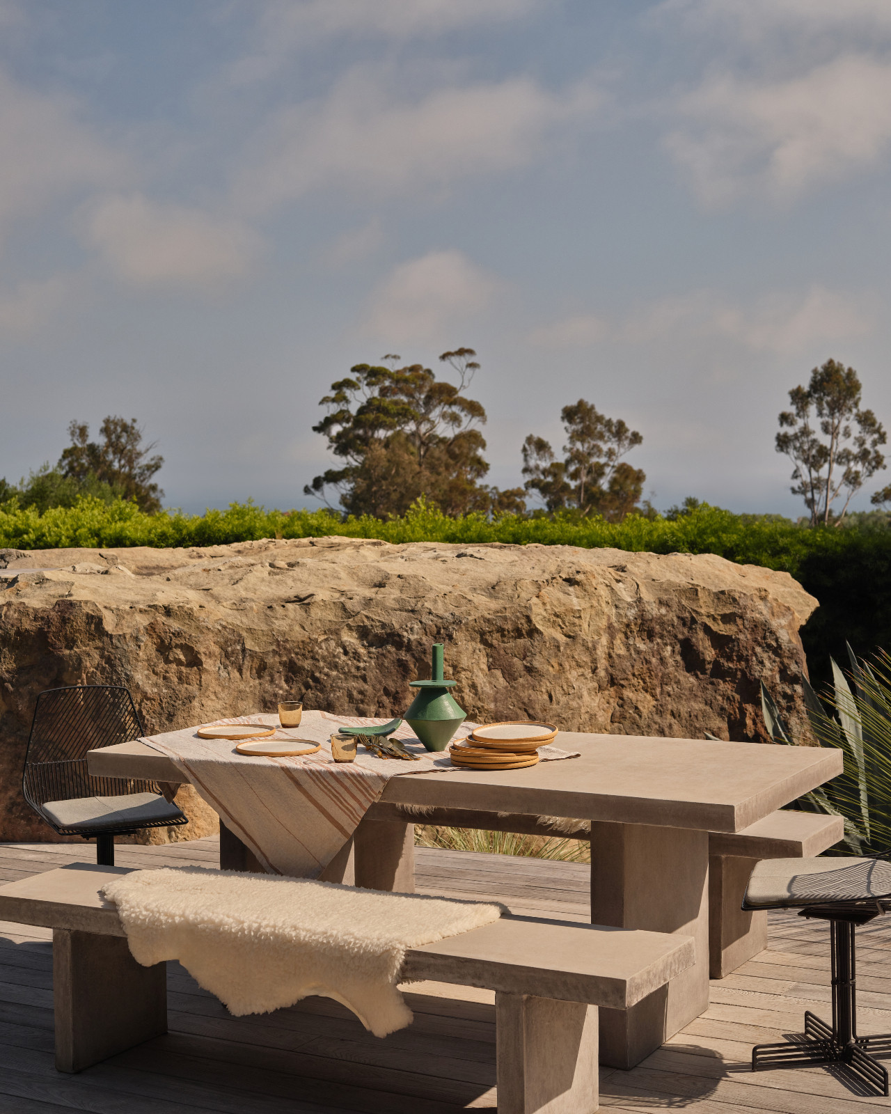 The outdoor seating area of a Montecito, California home designed by Tamara Honey with AB Design Studio