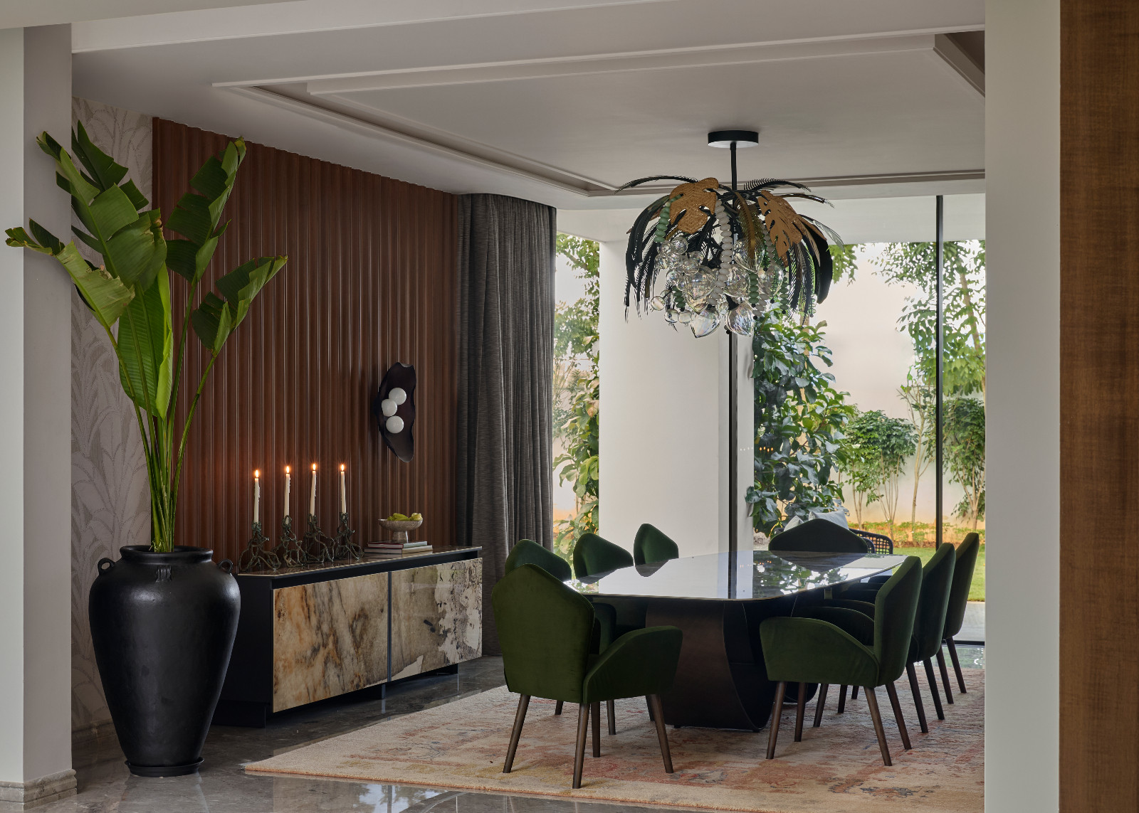 The dining room in the Tirupur, India home designed by Chestnut Storeys