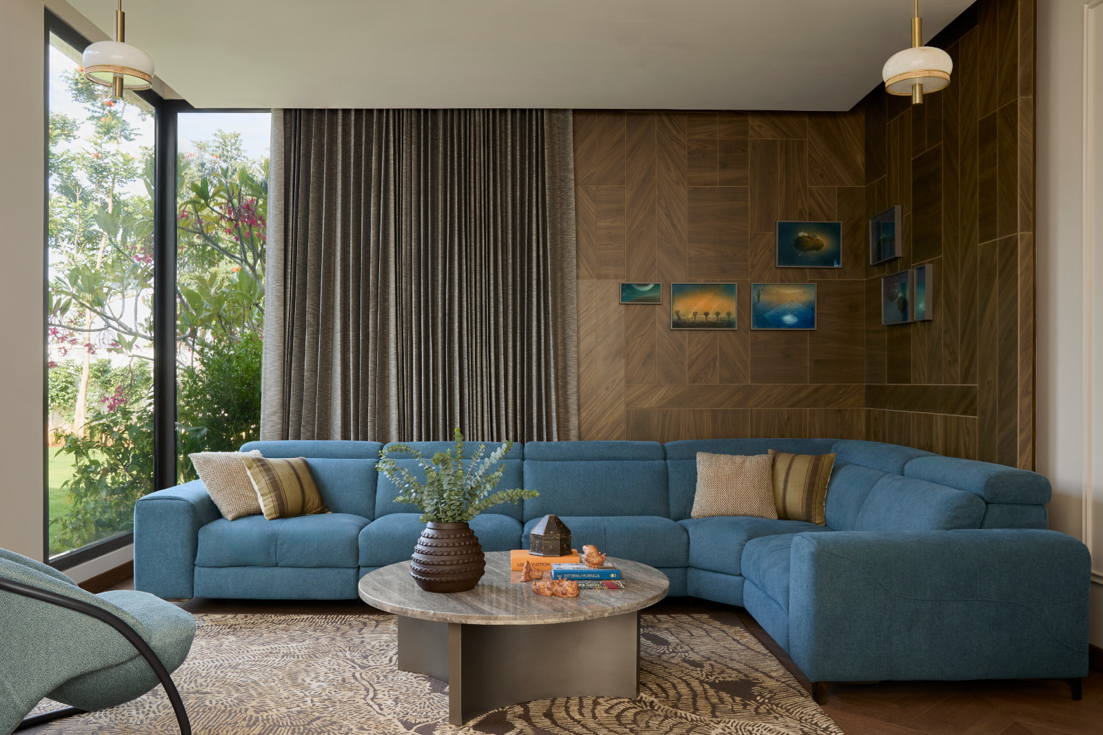 The family room room of the Tirupur, India home designed by Chestnut Storeys