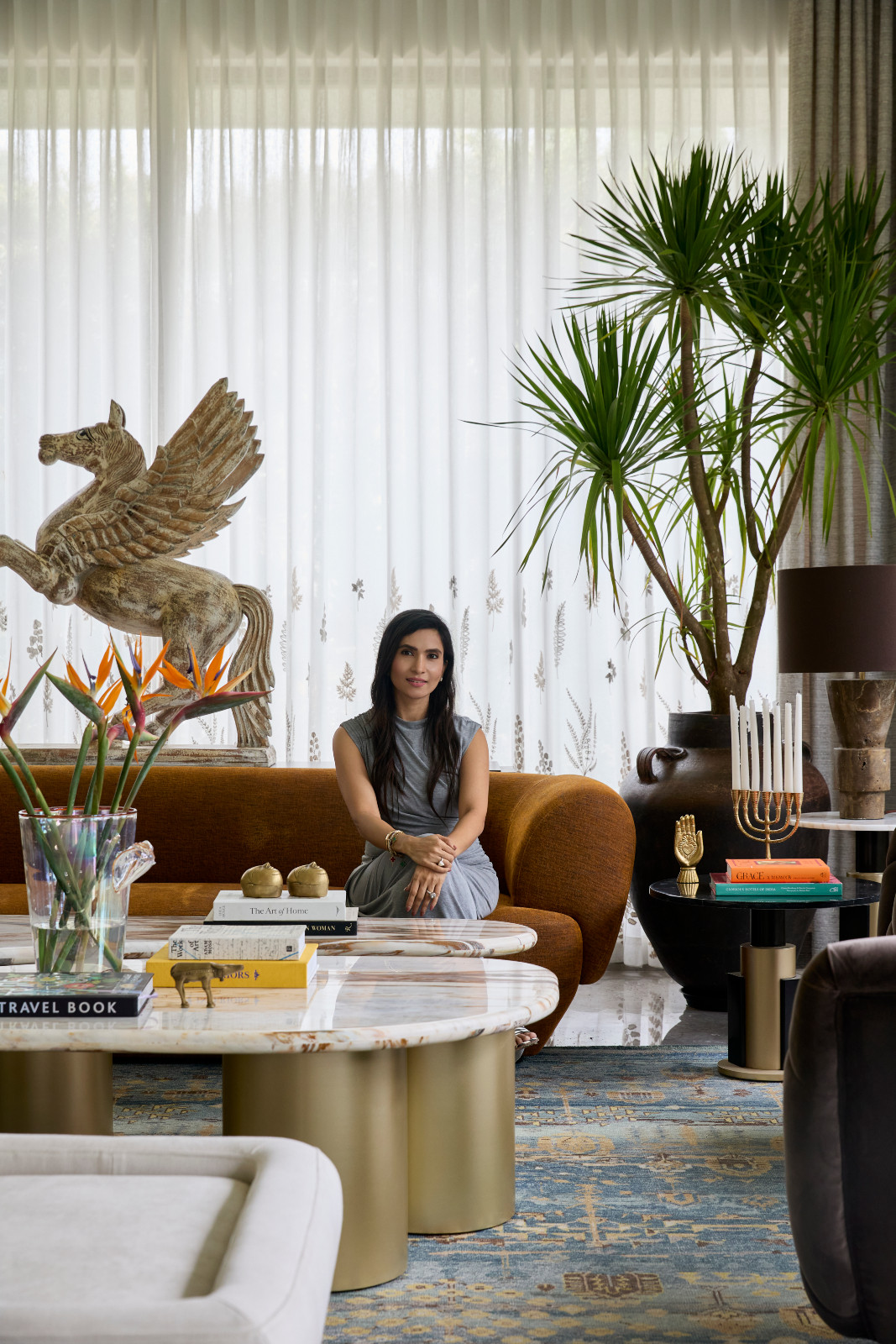 The courtyard in the Tirupur, India home designed by Chestnut Storeys featuring designer Farah Agarwal