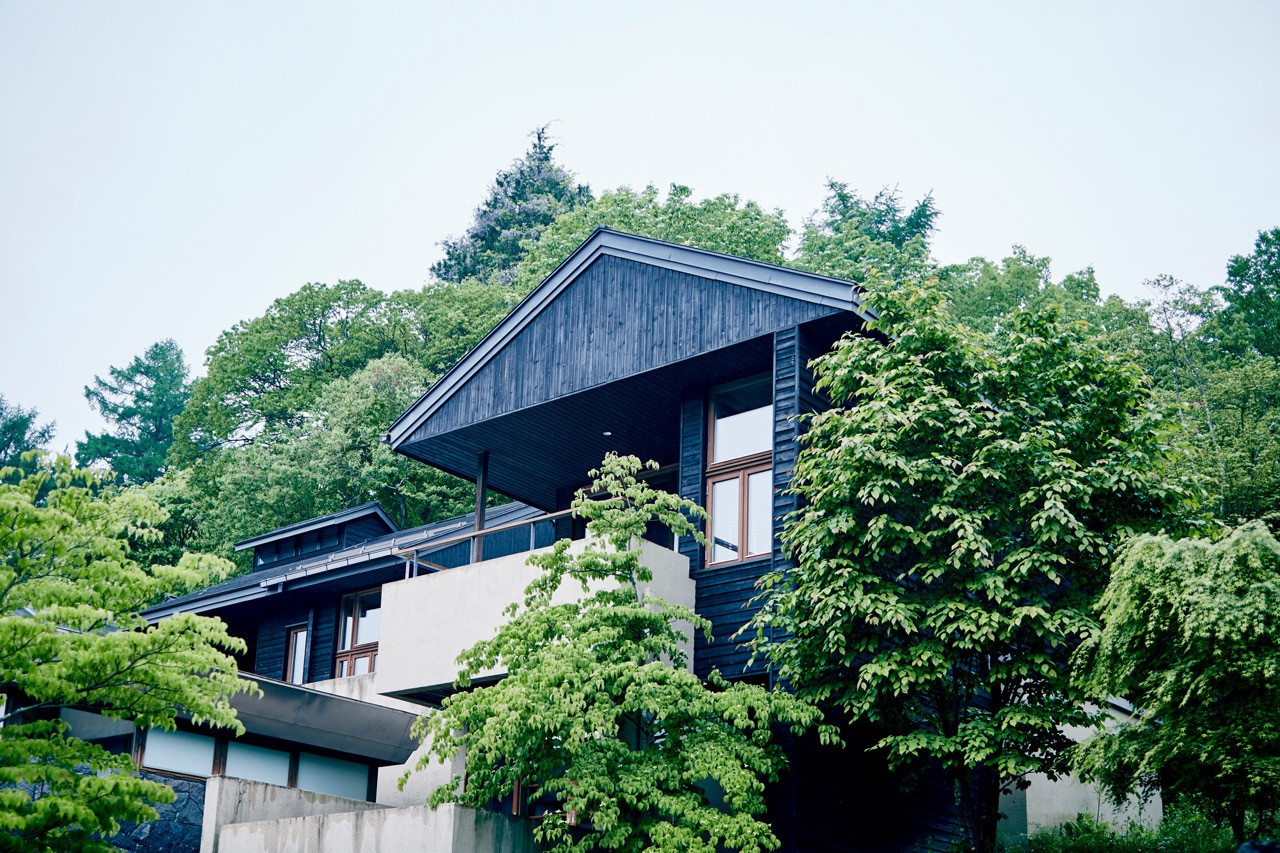The buildings avoid formal statements, allowing natural changes to dominate as the forest has grown denser around them over the past two decades