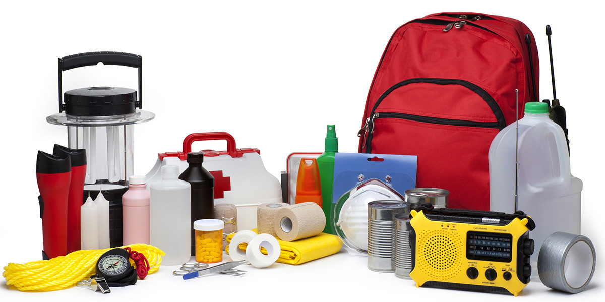 This is a photo of a variety of Emergency Supplies isolated on a white background.Click on the links below to view lightboxes.