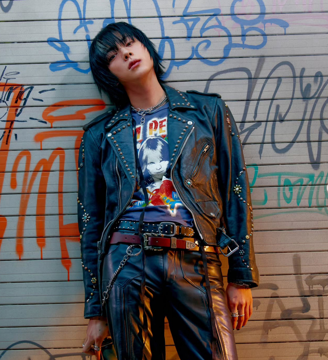 Jin, in leather and chains, presents an edgier rockstar persona (Photo: @jin / Instagram)