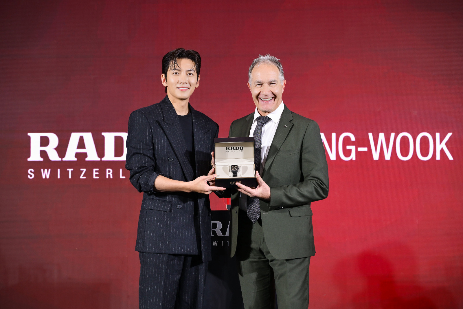 Ji Chang-woo and Andrain Bosshard at the unveiling of the collaborative timepiece in Bangkok