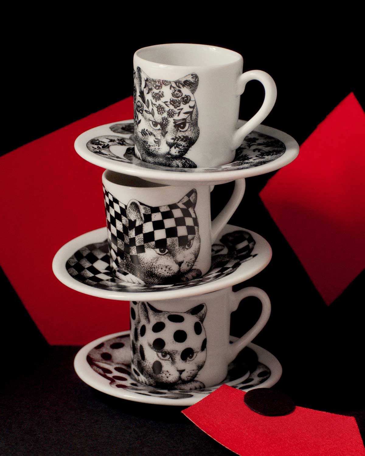 Fornasetti High Fidelity coffee cups and saucers