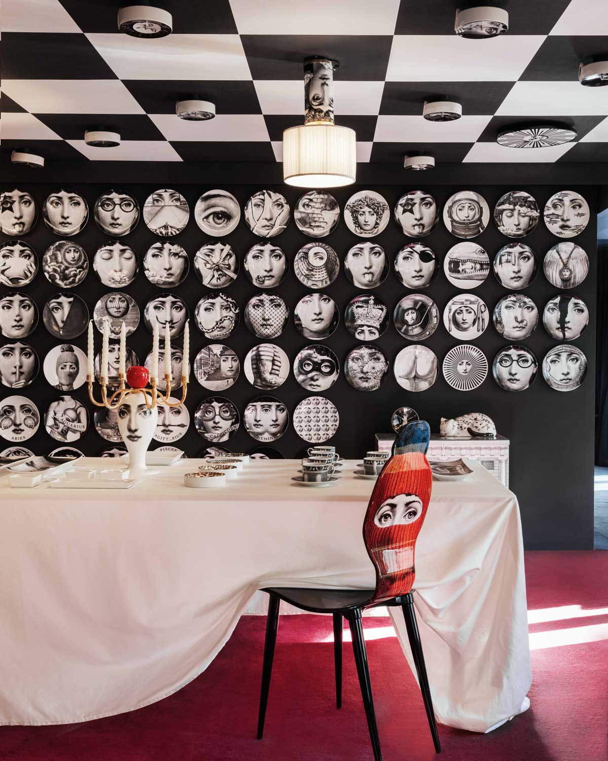 The Fornasetti L’Heure du Chat exhibition on the top floor of the store