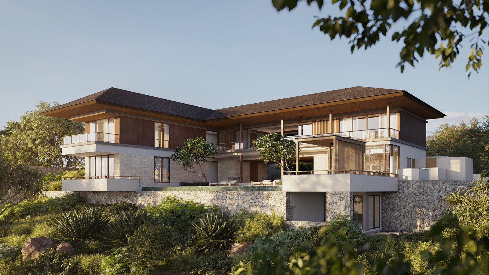 Architecture by Kajima Development and Singapore-based Area Designs employs locally sourced Palimanan limestone and Indonesian hardwoods, including teak and ironwood