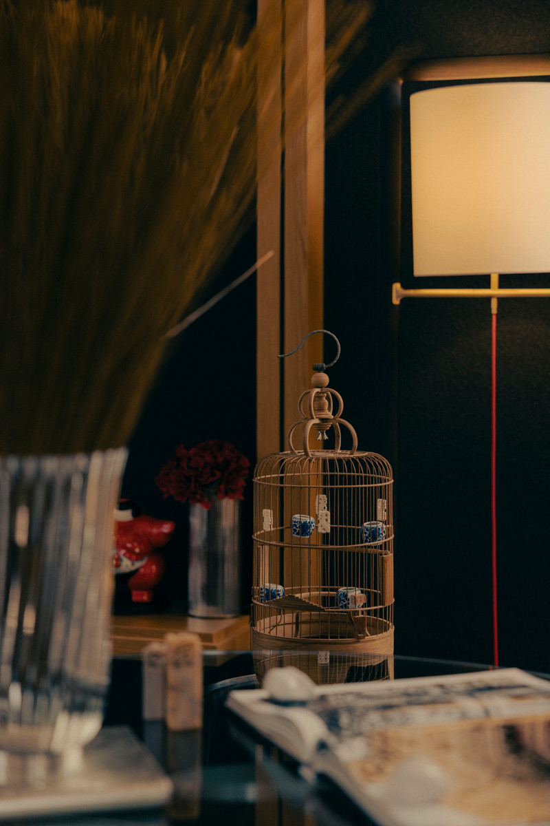 One of the birdcages from the lady of the house’s collection lends a distinct personality to the space