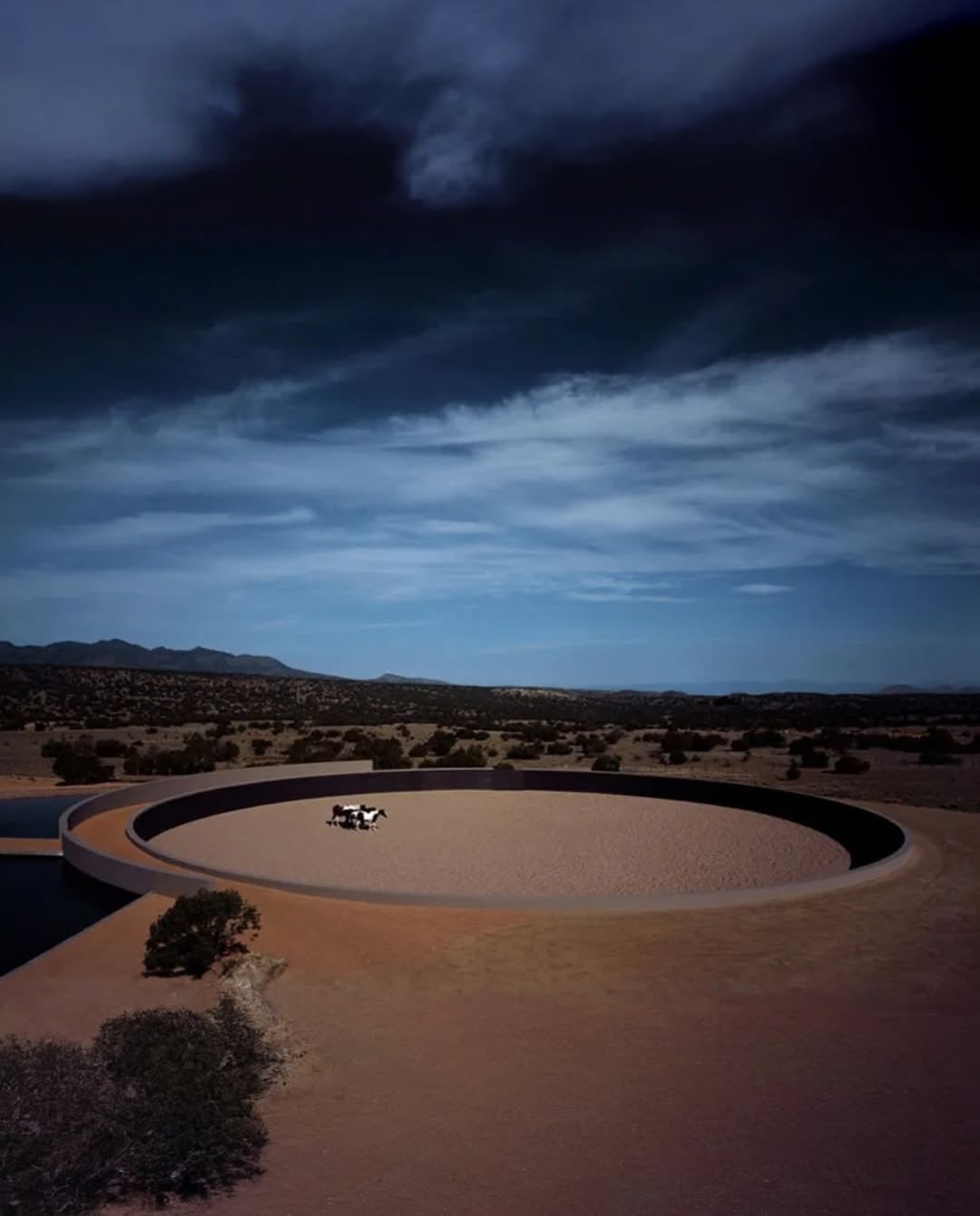 Equestrian facilities include an outdoor riding arena connects back to the residence via the gravel gangway (Photo: Instagram / @architectanddesign)