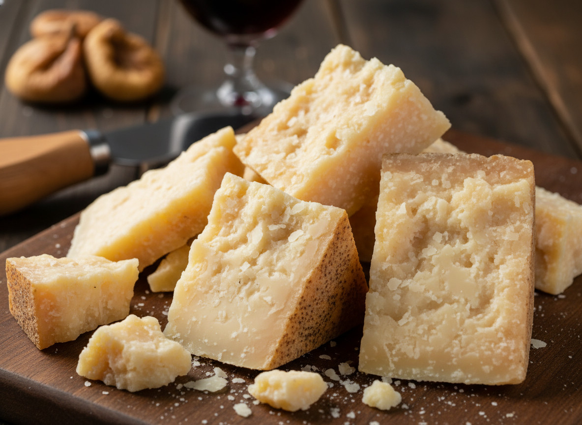 Chunked Parmigiano-Reggiano adds savoury crunch and bold umami to a well-balanced cheese board