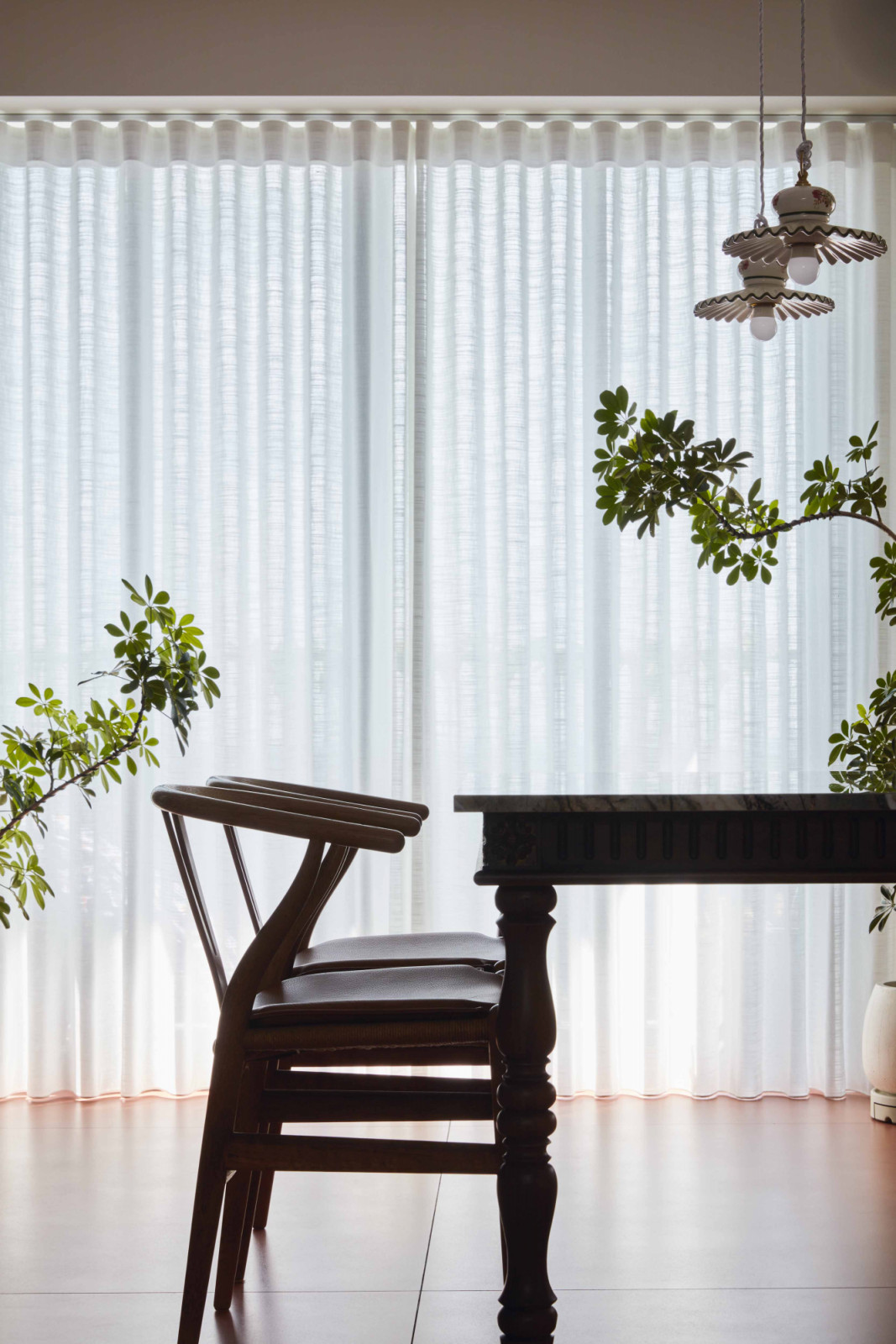 A striking silhouette shot of the dining space