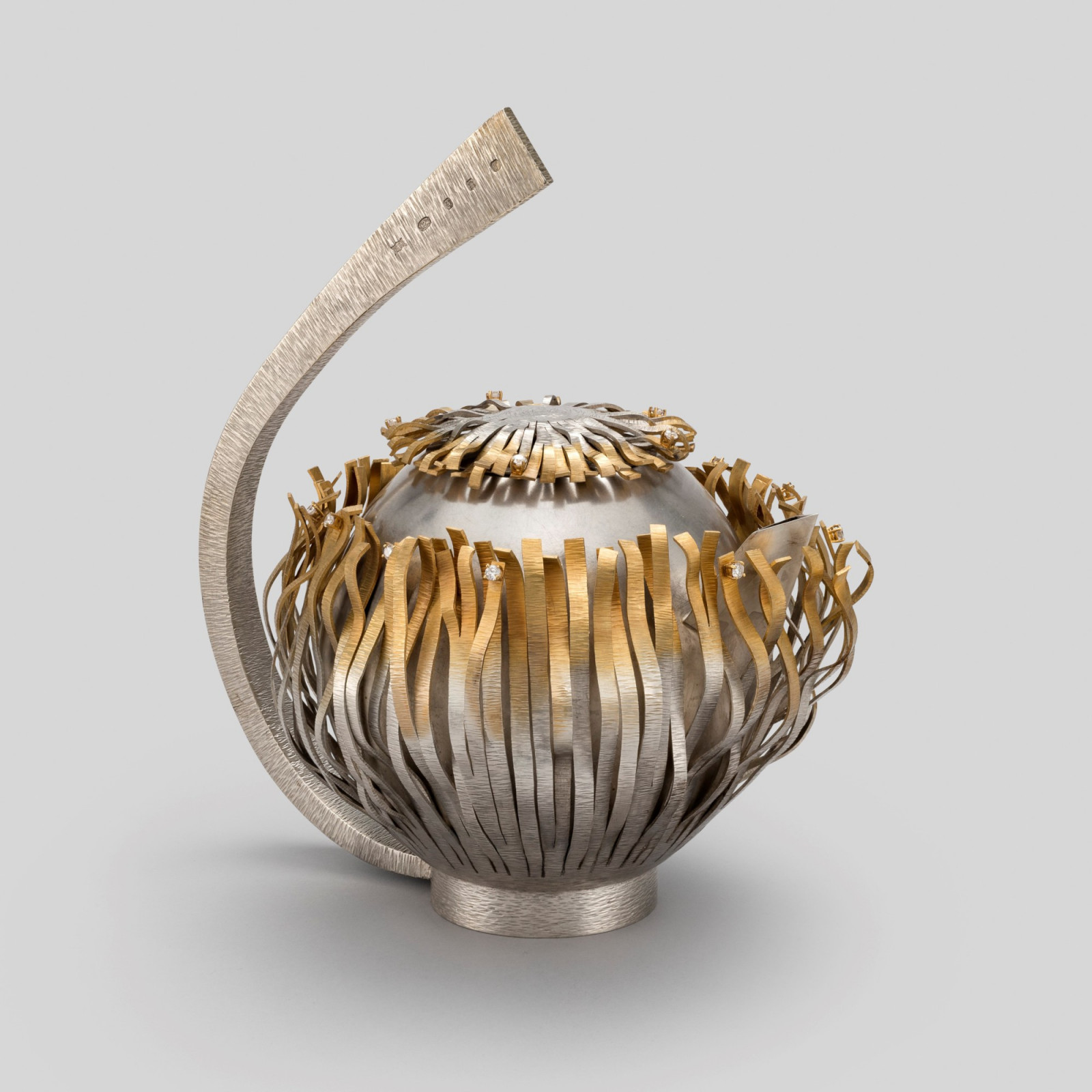 Teapot, 2016, Scotland — parcel-gilt silver with applied diamonds by Sarah Hutchison, from the Chitra Collection