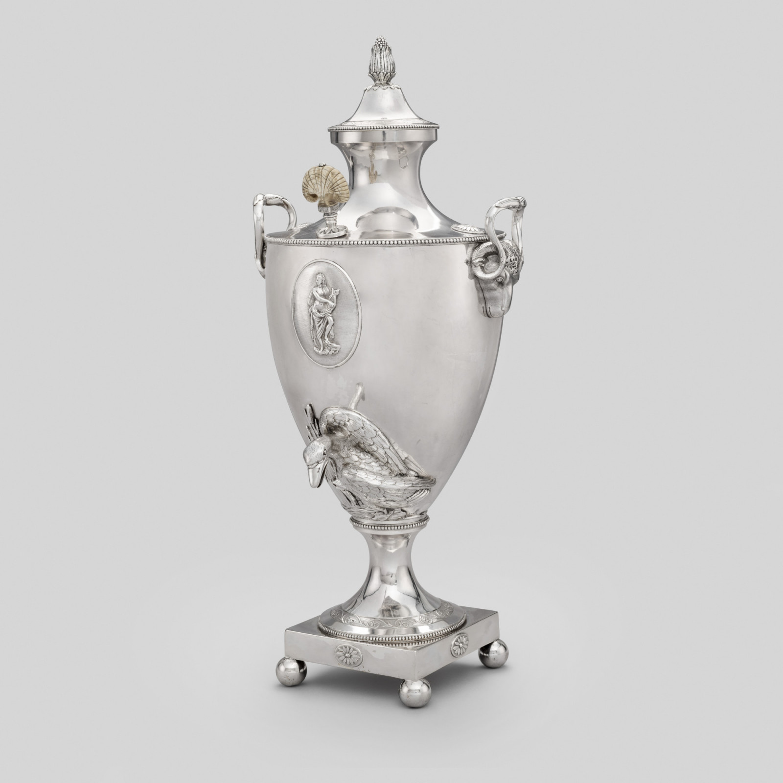Hot water urn, 1778–79, England, silver and ivory by Henry Greenway, from the Chitra Collection