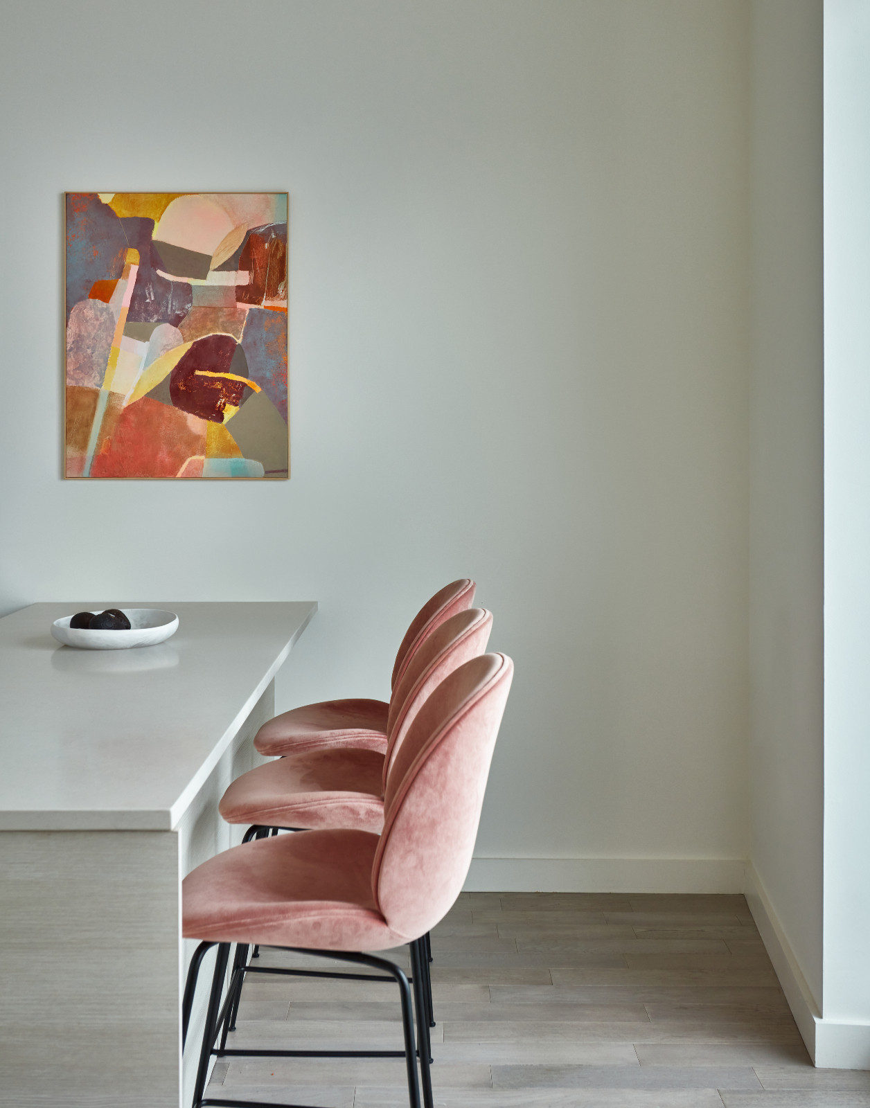 The dining room of a young beauty entrepreneur's apartment in Los Angeles, designed by The Scale Collective