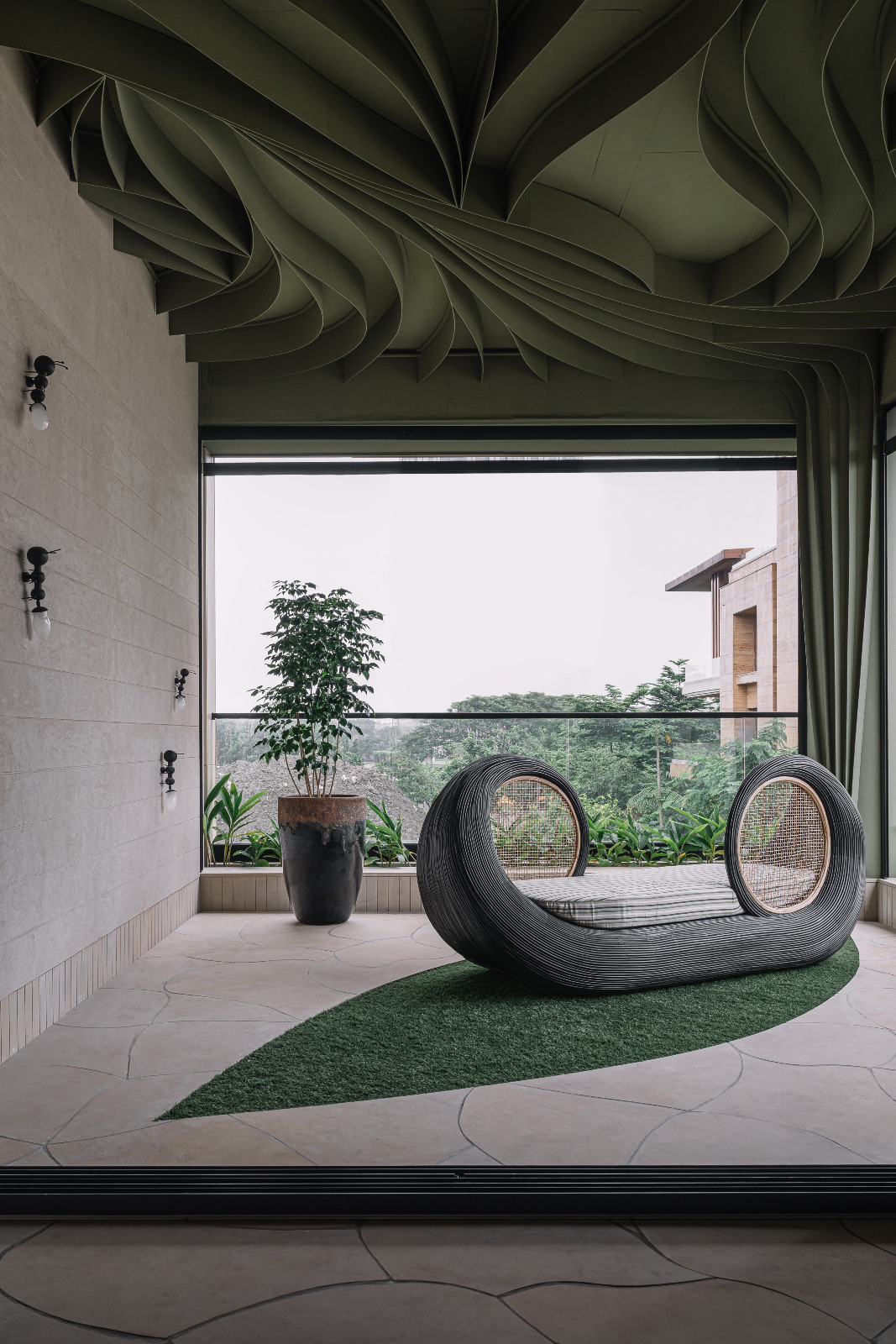 The outdoor terrace in a Calcutta, India family home created by Spaces and Design