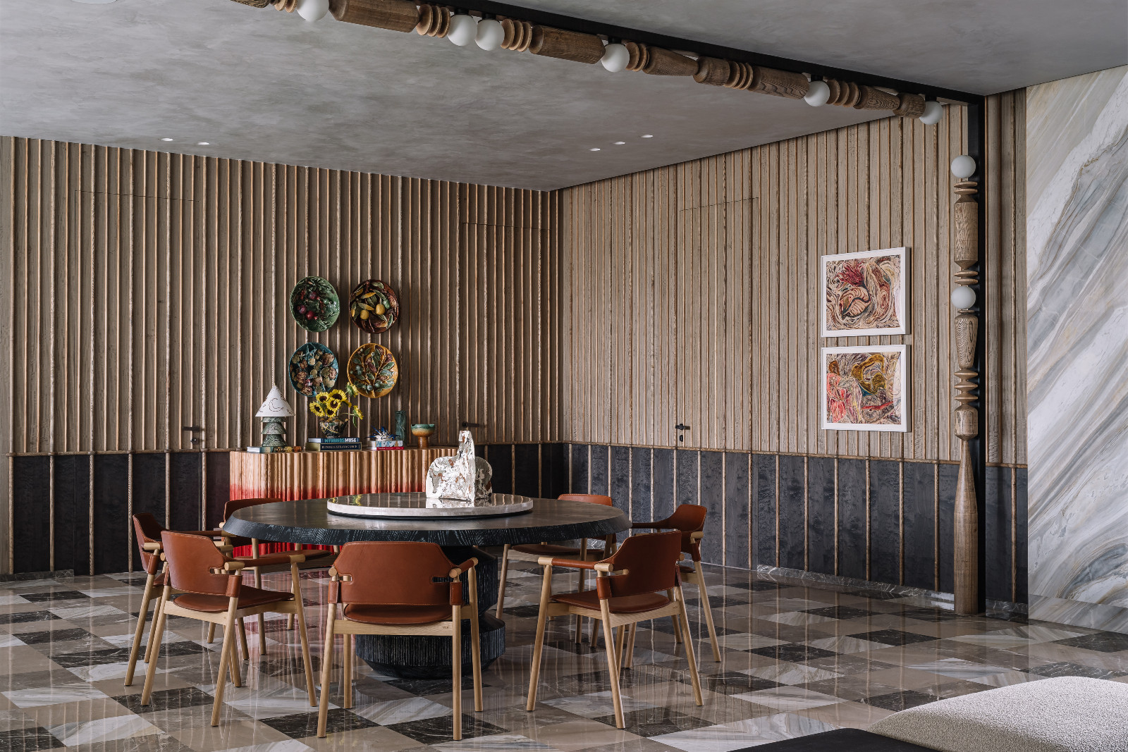 The dining area in a Calcutta, India family home created by Spaces and Design