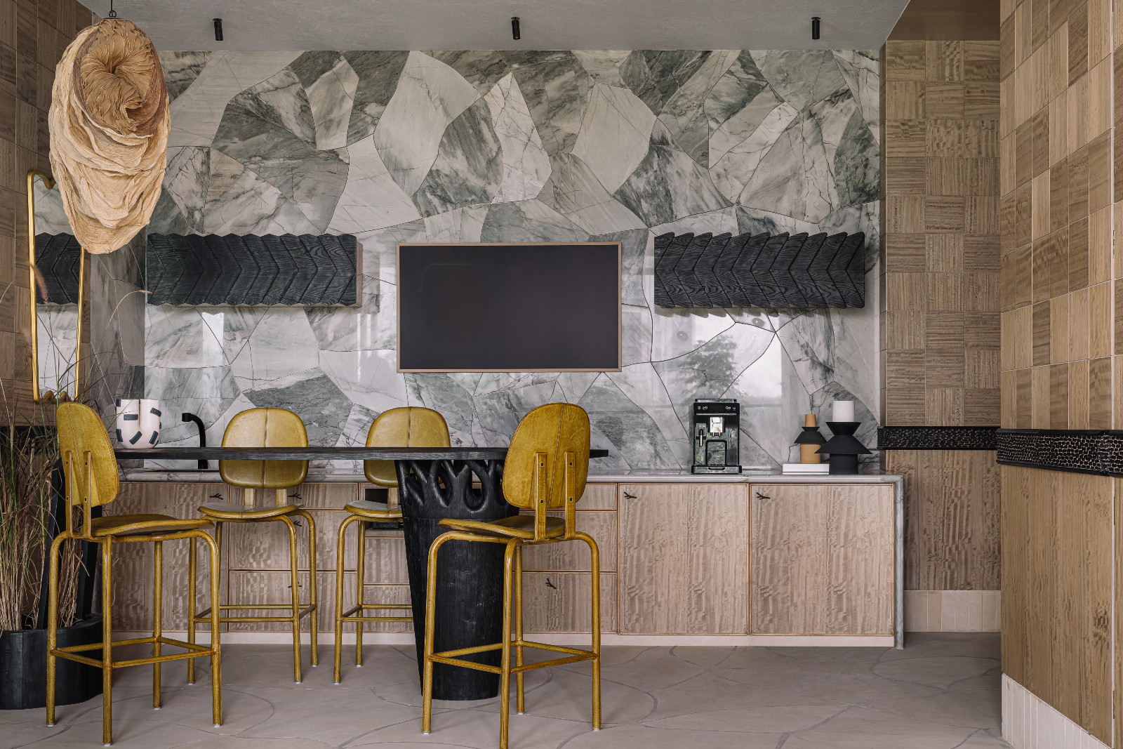 The bar area in a Calcutta, India family home created by Spaces and Design