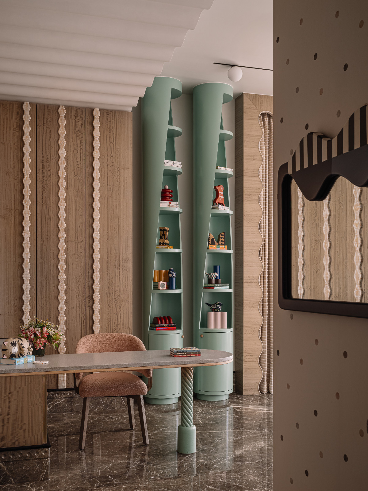 The daughter's study area in a Calcutta, India family home created by Spaces and Design